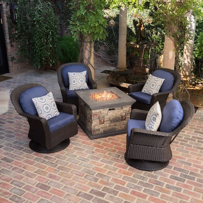 Alhambra Wicker 5-piece Outdoor Club Chairs and Firepit Set by Christopher Knight Home