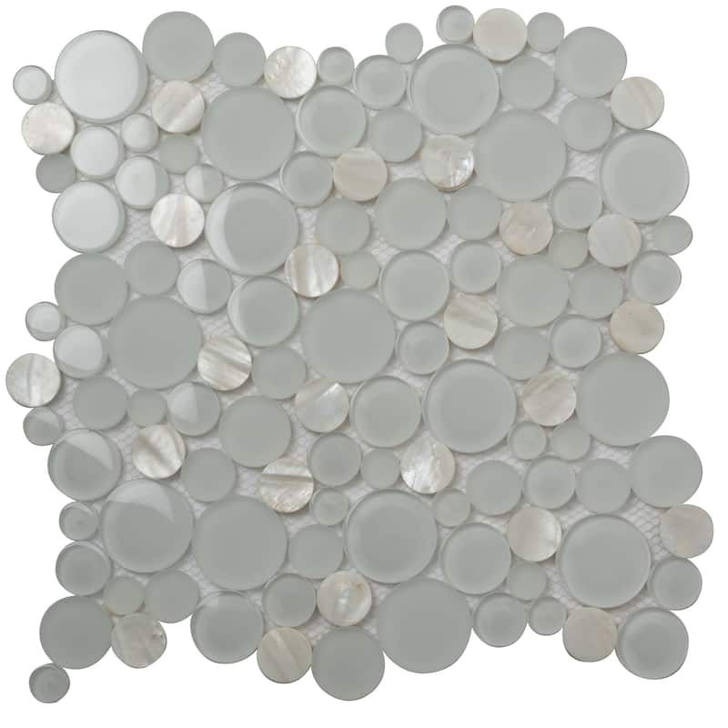 Apollo tile 12" x 12" Winterland Glossy Matte White Glass Shell Mother of Pearl Tile (4.67 sq ft/case) - 5 Pack