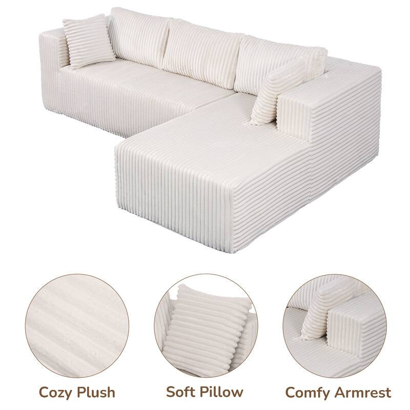 Anmytek 105 Inch Comfortable L-Shaped Modular Sofa - Plush Upholstery All-Foam No Springs Vacuum-Packed