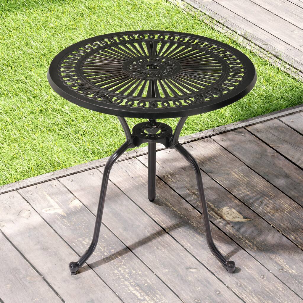 Crestlive Patio Bistro Table Outdoor Cast Aluminum Round Dining Table with Umbrella Hole - 27.36" Dia. x 27.56" High