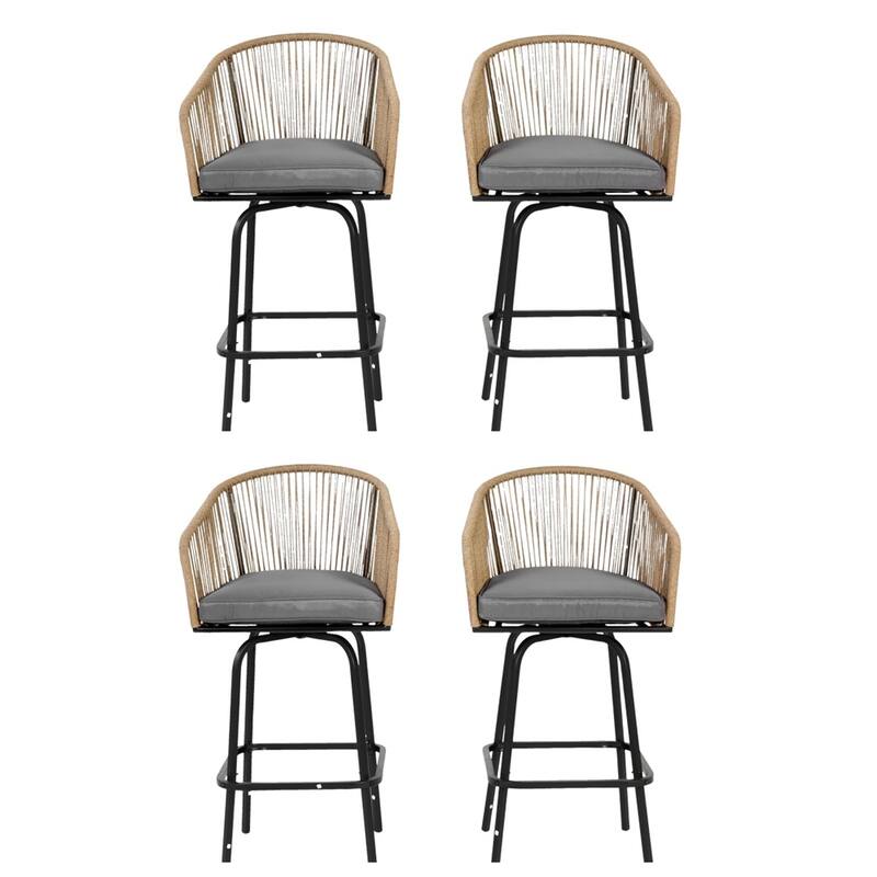 Outdoor Patio Bar Stools w/Armrest,All Weather Rattan Bar Chairs 4 PCS - Grey