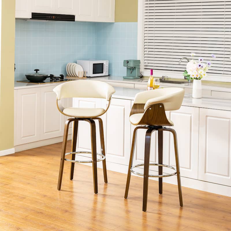 Glitzhome Set of 4 Modern Counter or Bar Height Faux Leather Swivel Upholstered Pub Stools
