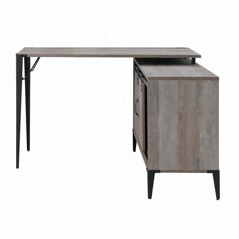 Spacious L-Shaped Desk with Barn Door Storage, USB Ports, and Contemporary Black Metal Frame for Versatile Workspaces