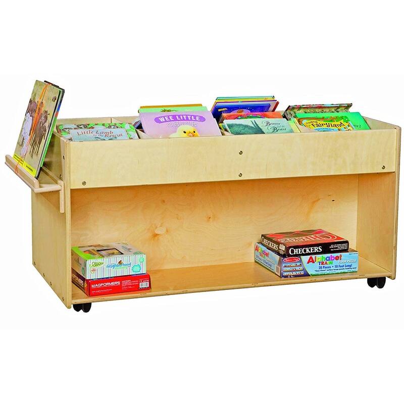 Contender 8 Section Top Sided Mobile Book Organizer with Side Easel, Toddlers Bookcase for Classroom, Montessori Shelf - 46.75"