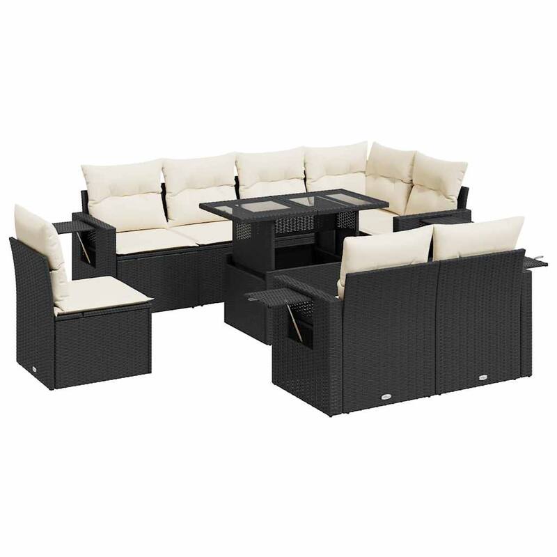 vidaXL Patio Sofa Set with Cushions Outdoor Furniture 9 Piece Poly Rattan - 21.7 x 39.4 x 28.7