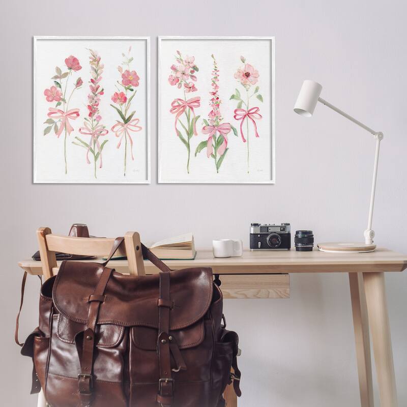 Stupell Soft Fresh Pastel Sprigs Framed Giclee Art Design By Sally Swatland (Set of 2)