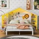 preview thumbnail 2 of 9, White Full Size Wood Platform Bed with House-shaped Storage Headboard and Built-in LED for Bedroom