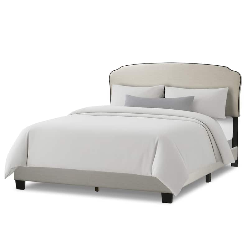 Aric Beige Fabric Queen Bed with Contrasting Piping Accent