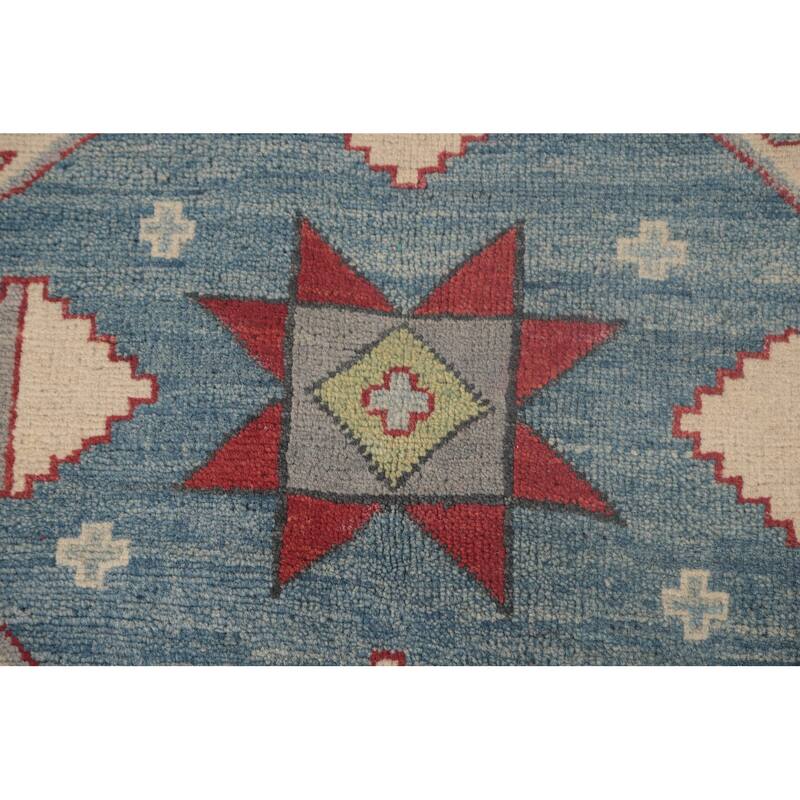 Geometric Kazak Oriental Area Rug Handmade Traditional Wool Carpet - 6'11" x 9'5"