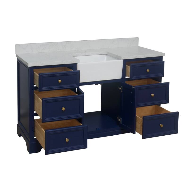 KitchenBathCollection Zelda 60" Single Farmhouse Bathroom Vanity with Engineered Carrara Top