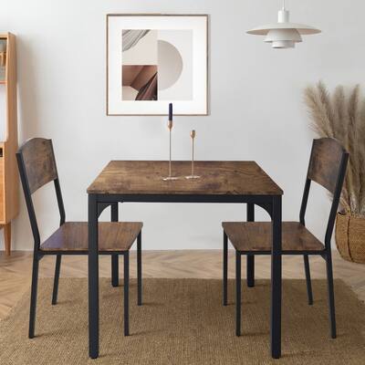 VEIKOUS 3-Piece Dining Set of Square Dining Table and Chairs for 2-Person