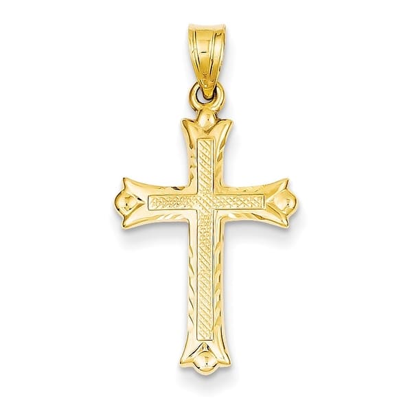 14K Yellow Gold Fleur de Lis Reversible Crucifix Charm Pendant 