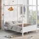 preview thumbnail 1 of 16, Queen Size Wooden Canopy Platform Bed with Headboard and Footboard Underbed Storage ,Slat Support Leg White