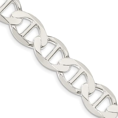 Curata 925 Sterling Silver 12.3mm Semi solid Flat Mariner Anchor Chain Necklace