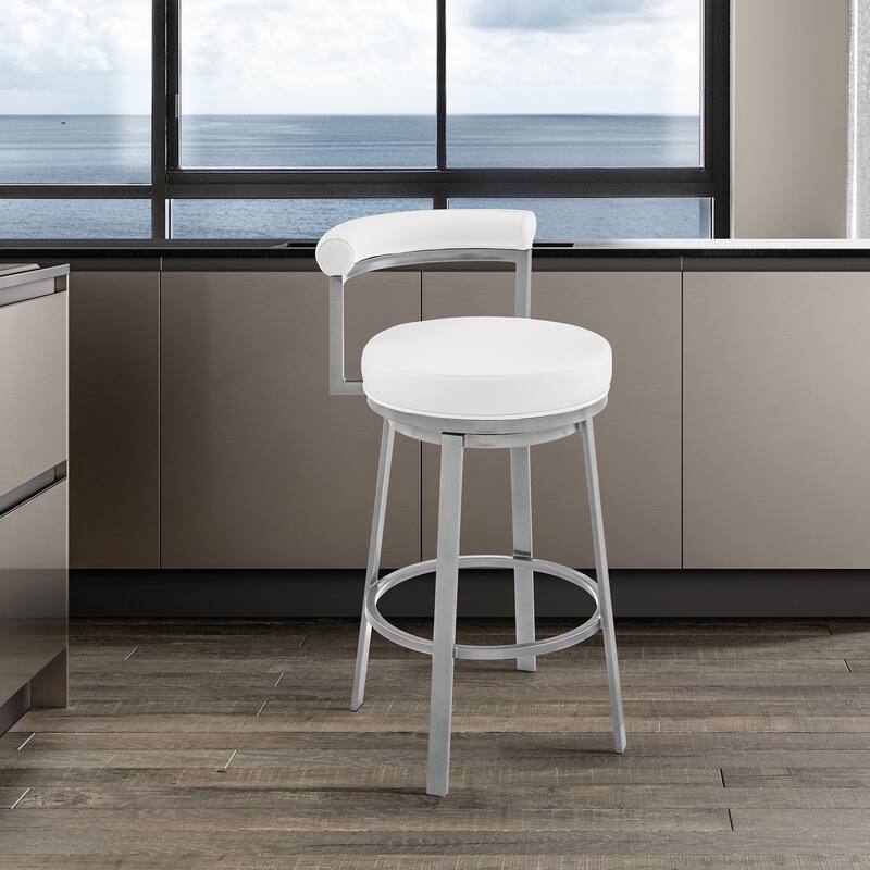 Neura Modern Swivel Counter/Bar Stool in Faux Leather and Metal - Cloud Finish & White - Bar Height