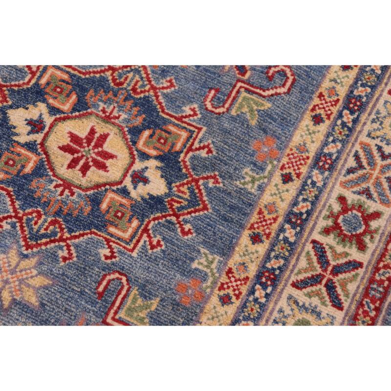 Rustic Kazak Marc Light Blue/Beige Wool Runner - 2'9'' x 9'6''