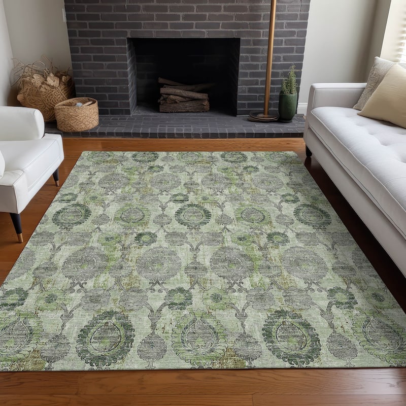 Premium Washable Super Soft Traditional Olivia Mayfield Rug - Green - 5' x 7' 6" - Rectangle