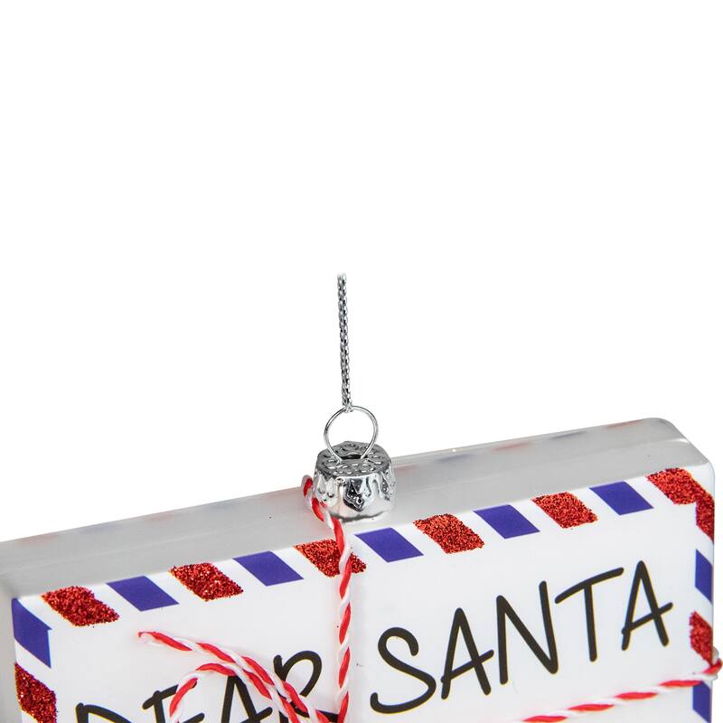 3.5" White Envelope "USPS Dear Santa" Stripes Glass Christmas Ornament