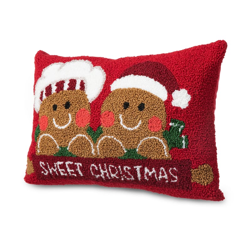 Glitzhome 18"L Hooked Gingerbread Boy & Girl Christmas Throw Pillow