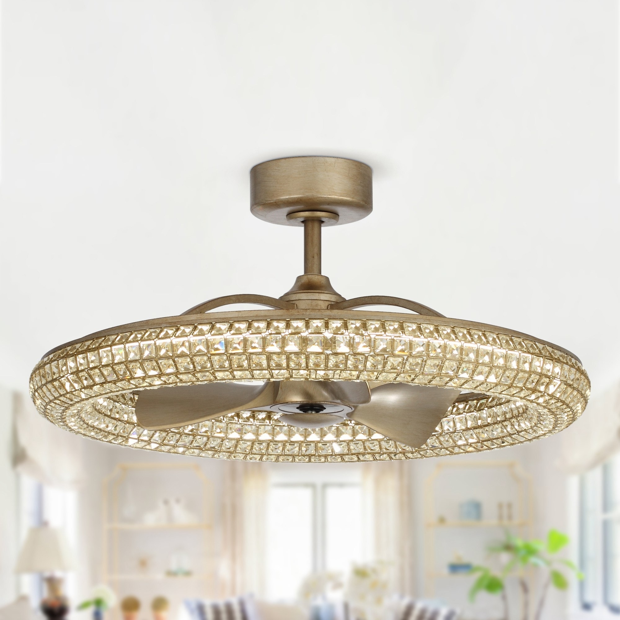 33-in Antique Bronze 3-Blade Crystal LED Ceiling Fan with Remote