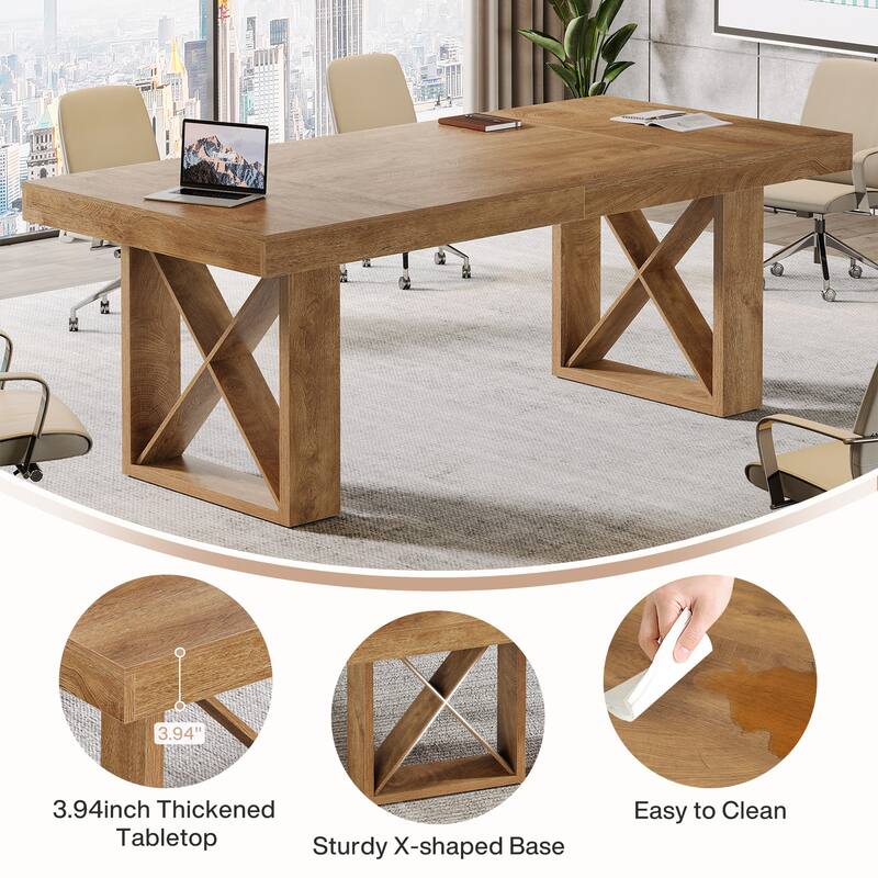 63-Inch Long Wood Conference Table, Simple Meeting Desk for Home Office & Small Team Gatherings