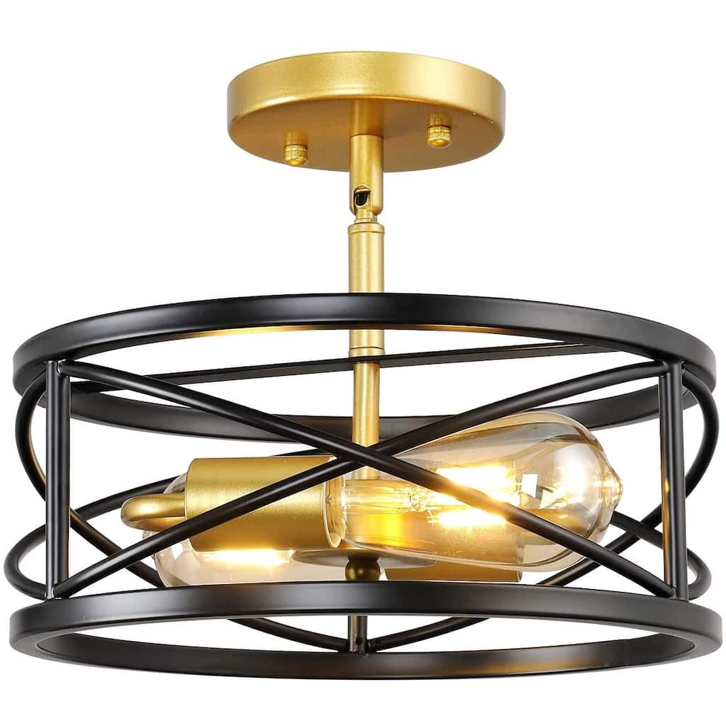 2 lights farmhouse sloped ceiling light fixture drum ceiling lamp