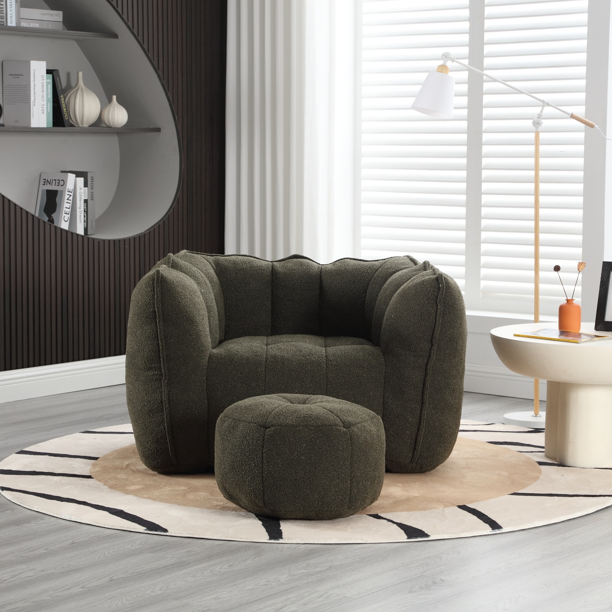 Square Bean Bag Chair with High Resilient Foam & Footstool, Soft Lazy Sofa