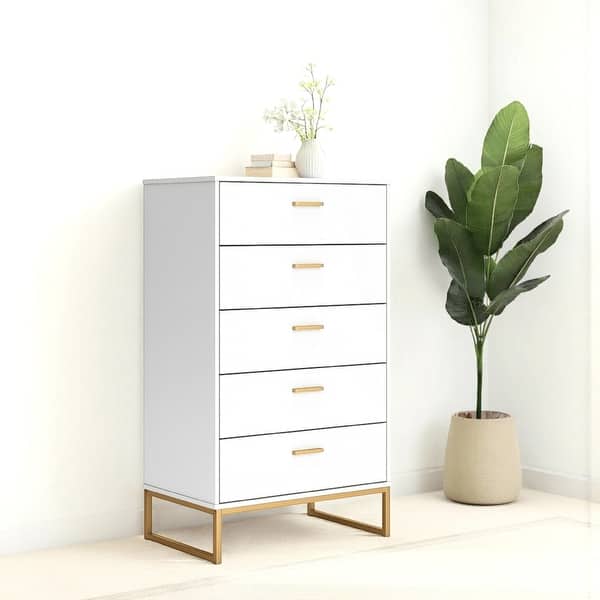 Alli Tall Dresser Chest, 5 Drawers, Matte White, Gold Metal, 51 Inch - Bed Bath & Beyond - 42661695 Alli Tall Dresser Chest, 5 Drawers, Matte White, Gold Metal, 51 Inch - Bed Bath & Beyond - 42661695