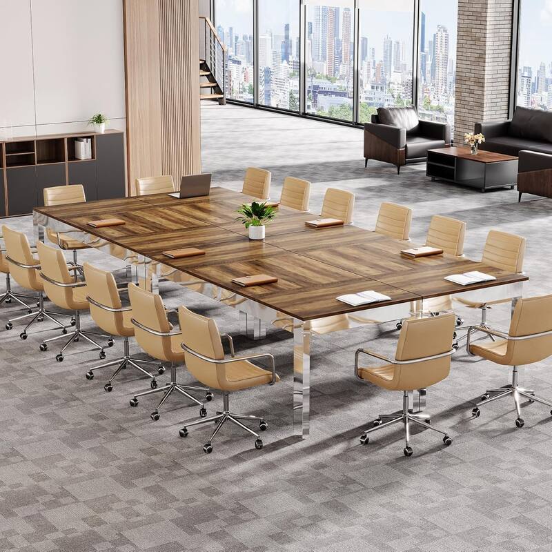 6.5FT Conference Table with Mirrored Metal Legs for Office Conference Room