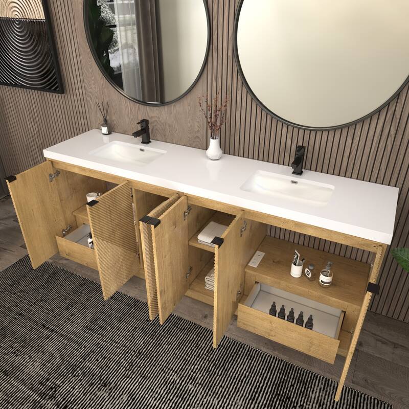Milano 84" Freestanding Bathroom Vanity with Double White Sink