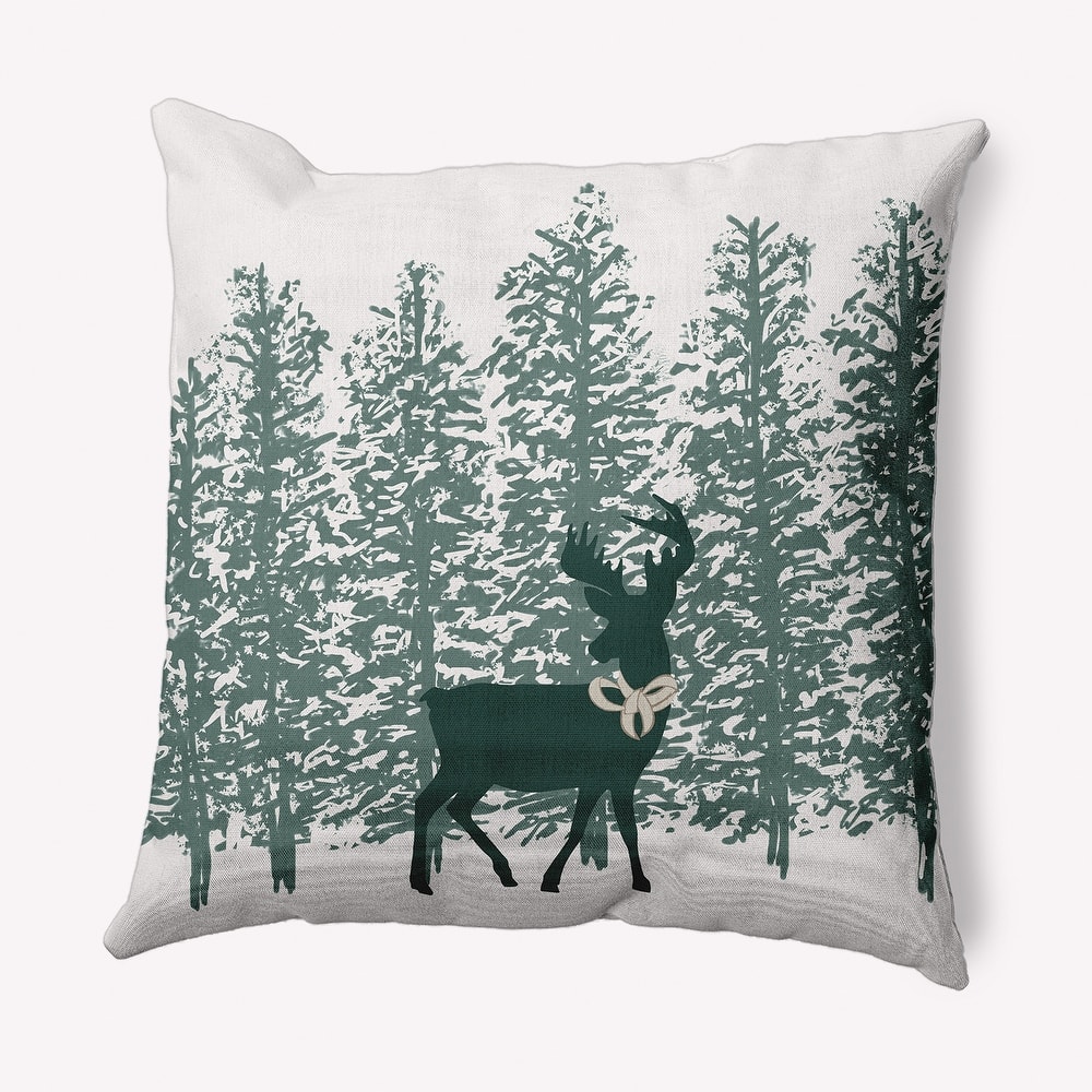 Reindeer Through the Woods Winter Soft Spun Polyester Decorative Throw Pillow