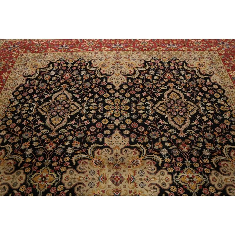 Vegetable Dye Floral Kashan Wool Area Rug Hand-knotted Oriental Carpet - 7'10" x 9'10"