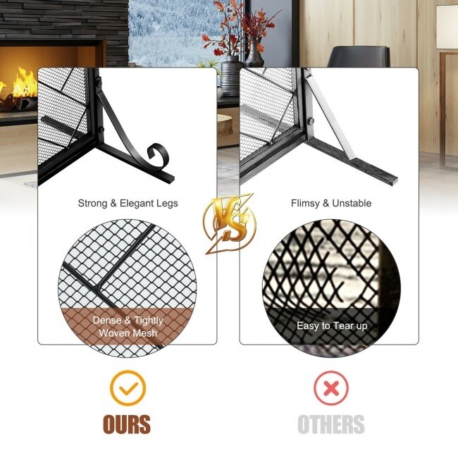 Hotsell Folding 3-Panel Wrought Iron Fireplace Screen W/ Doors & 4 Pieces Tools Set