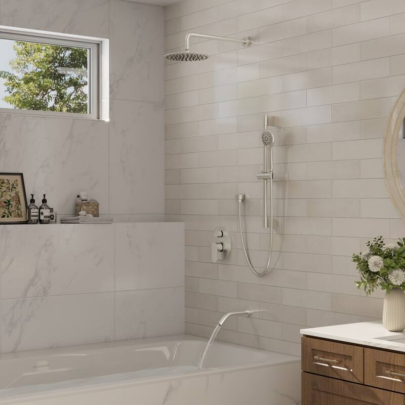 4-Spray Wall Mount Dual Fixed and Handheld Shower Head with Slide Bar and Tub Spout, Valve included