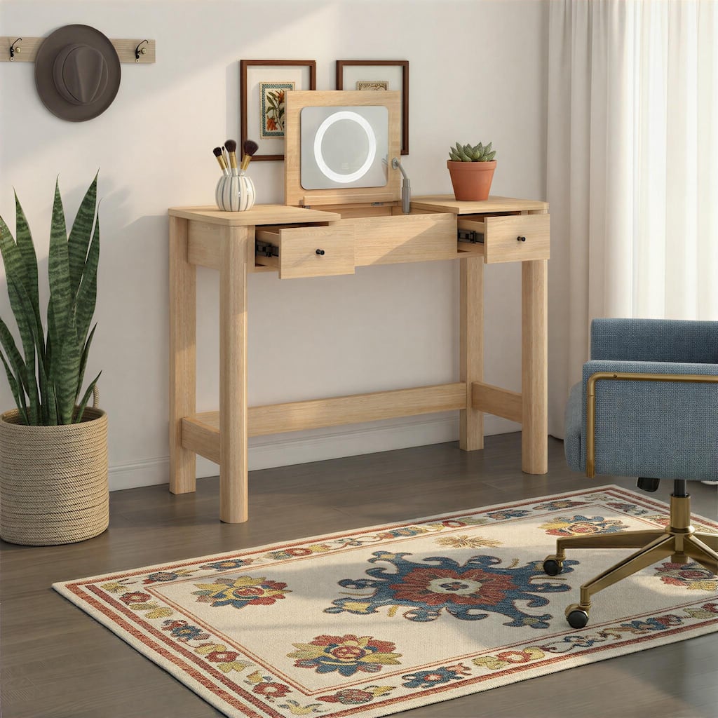 Walker Edison Modern Vanity with LED Light and Drawer Storage