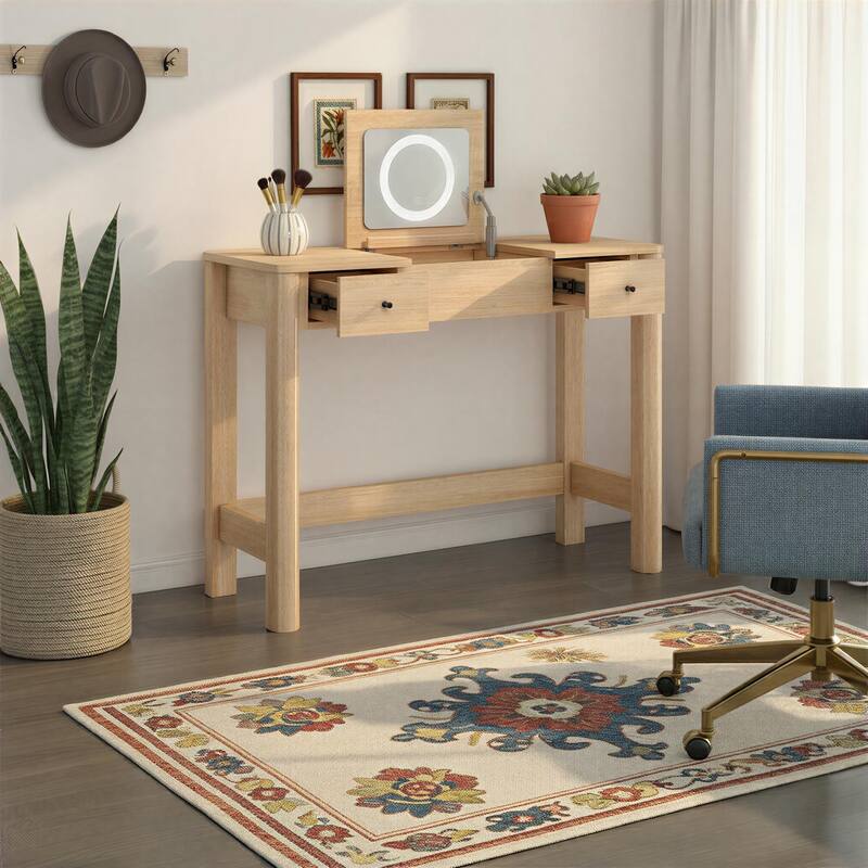 Walker Edison Modern Vanity with LED Light and Drawer Storage