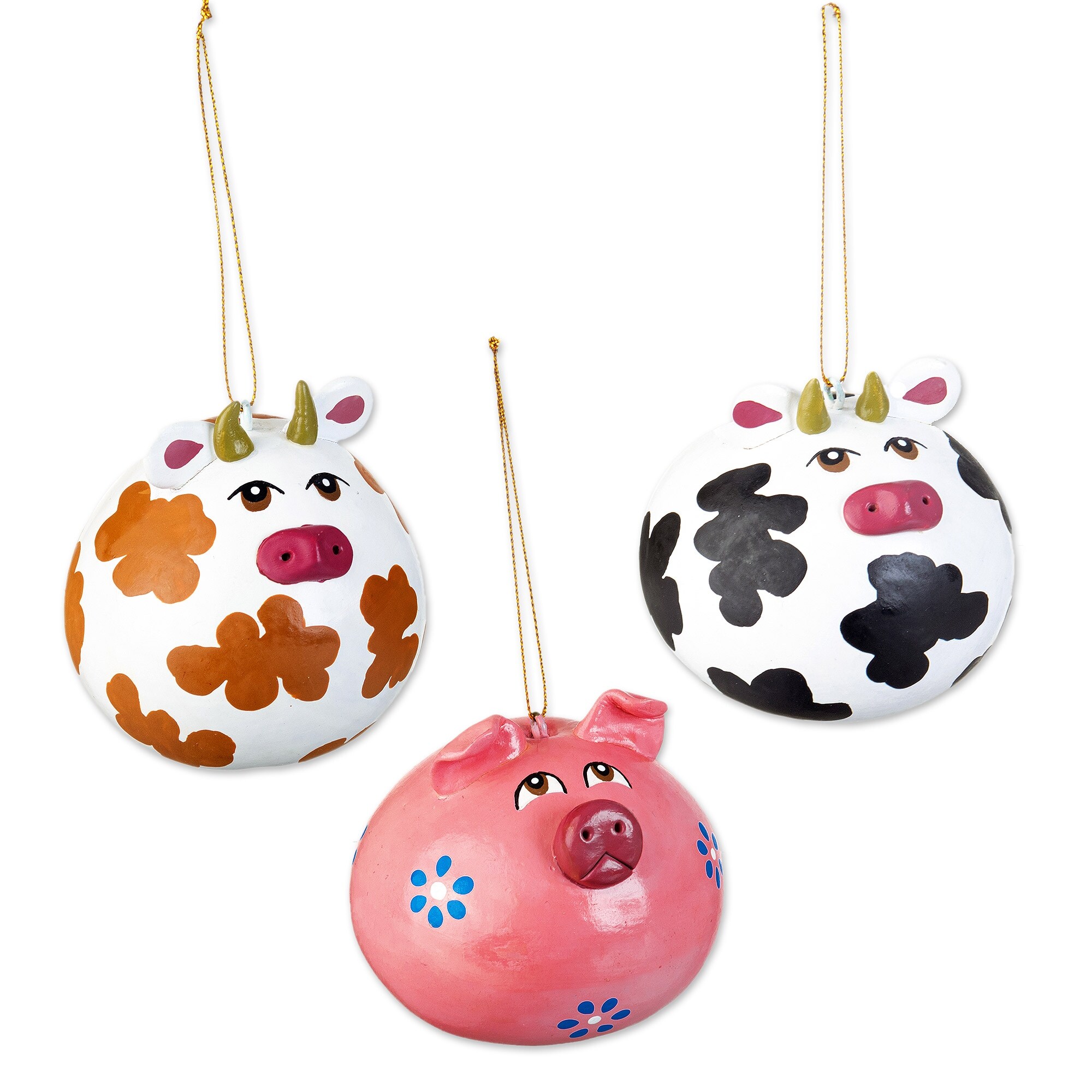 Novica Handmade Happy Farm Dried Gourd Ornaments (Set Of 3)