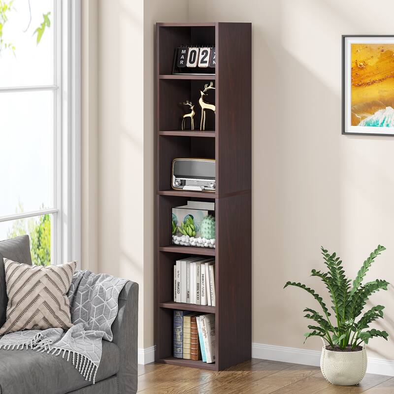 70.9 Inches Tall Corner Bookcase 6-cube Display Shelves - Cherry
