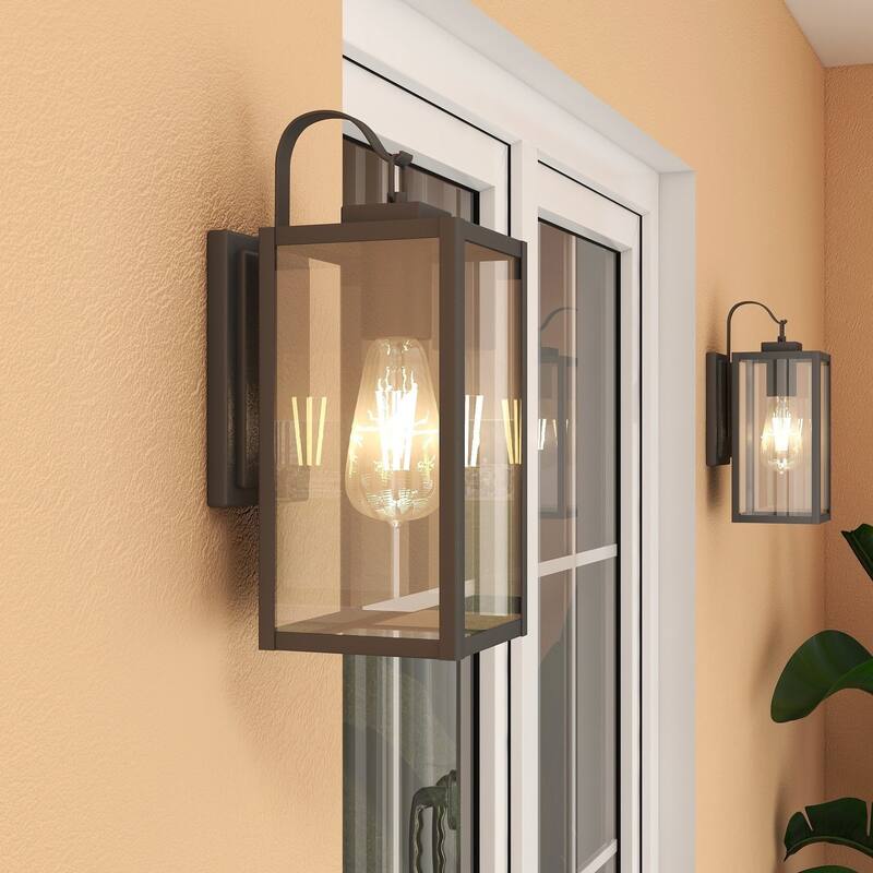2/4 Pack 1-Light Outdoor Black Steel Wall Sconce with Clear Glass - Black-2 Pack