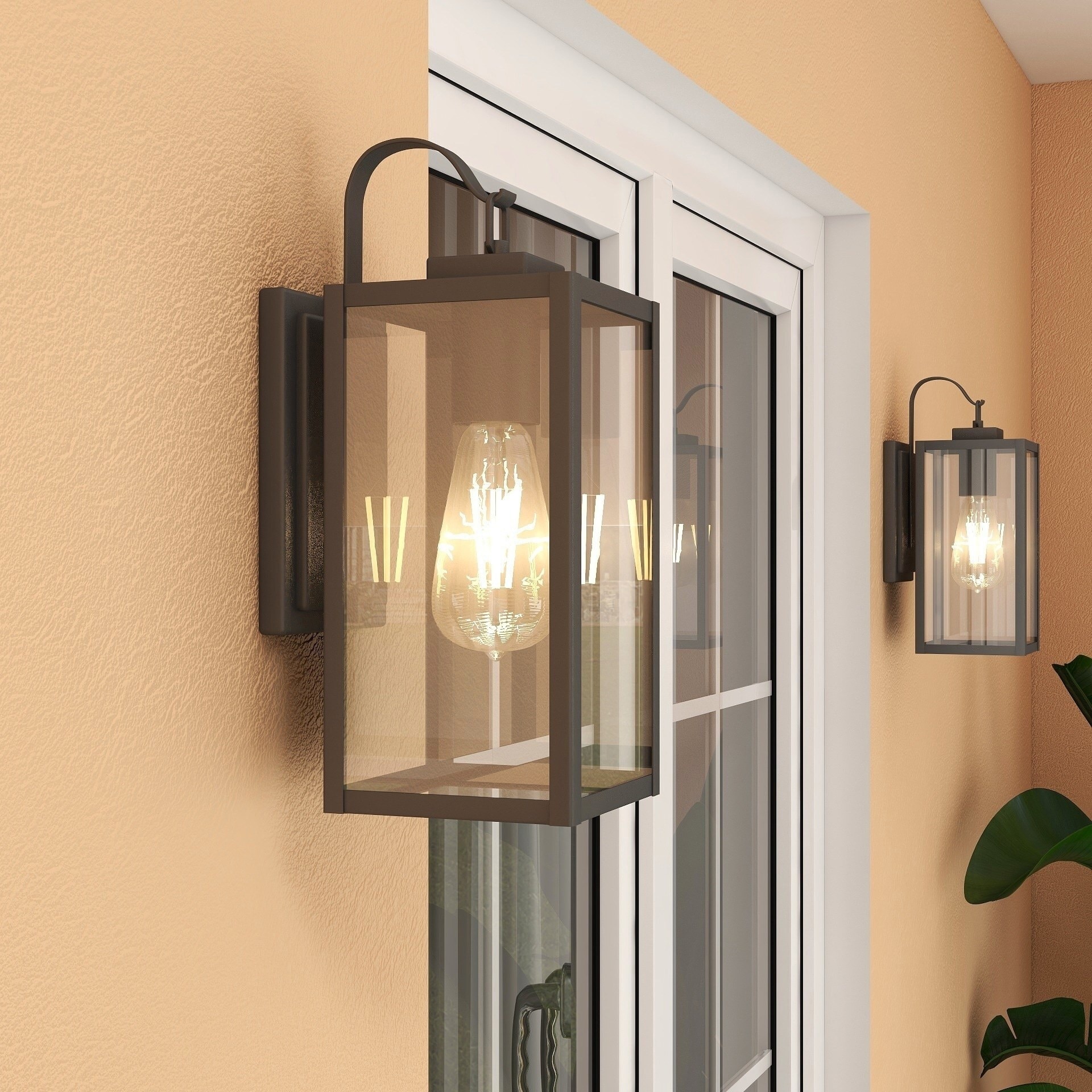 2/4 Pack 1-Light Outdoor Black Steel Wall Sconce with Clear Glass