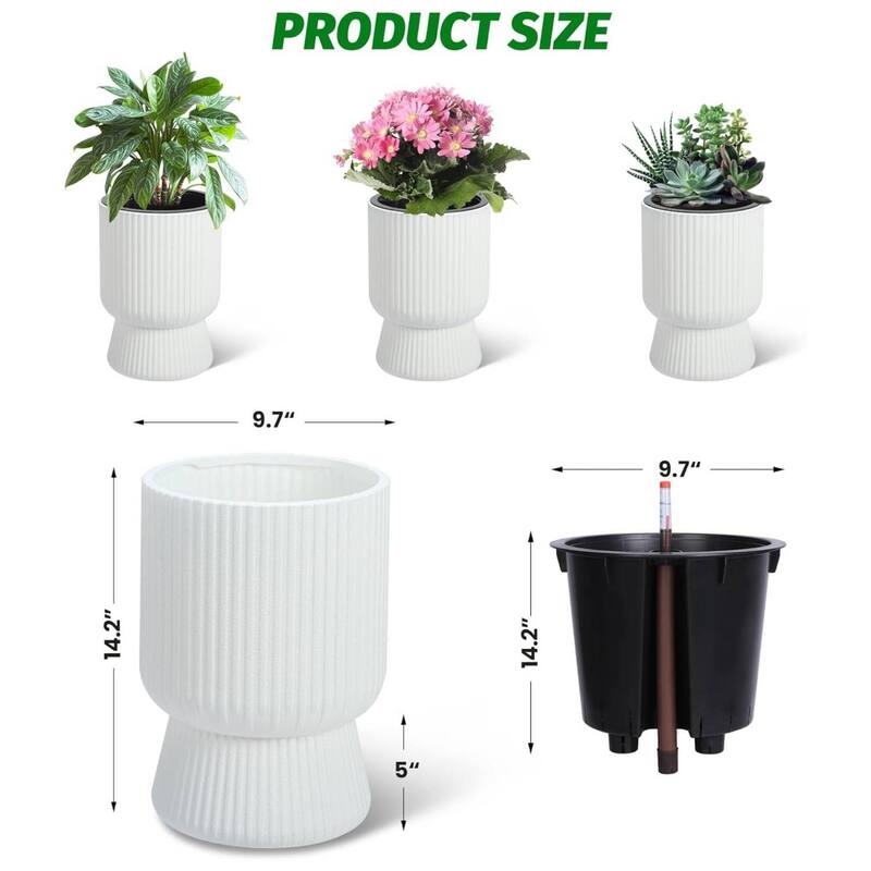 14" 2Pcs Self-Watering Planters, Flower Pots for Front Porch, Patio & Garden