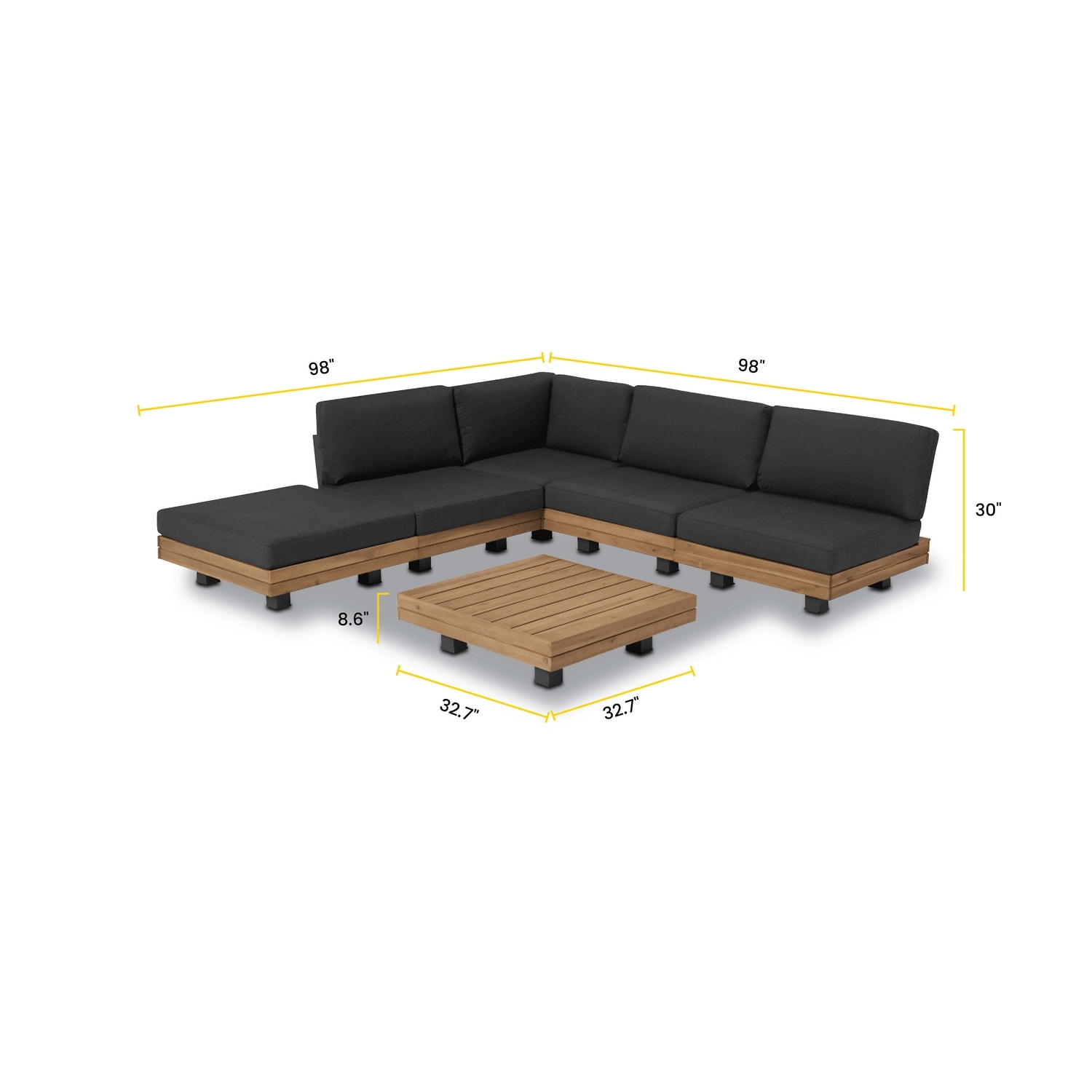 Poly & Bark Celenza 98" Outdoor/Patio Modular Corner Sectional Set with Coffee Table