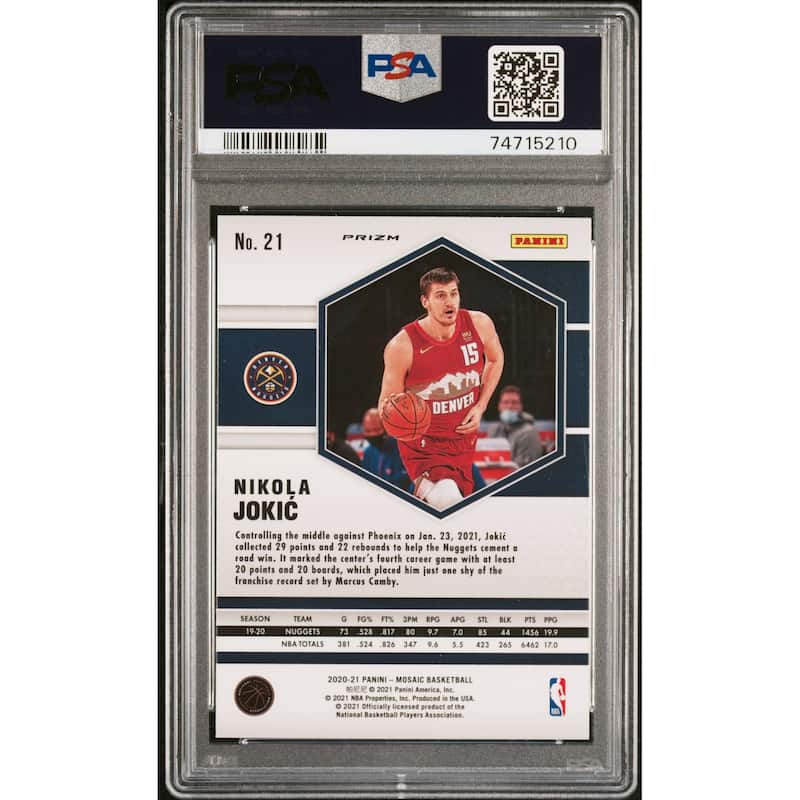 Nikola Jokic 2020 Panini Mosaic Silver Prizm Basketball Card #21 Graded PSA 10 - 8'6" x 11'6"