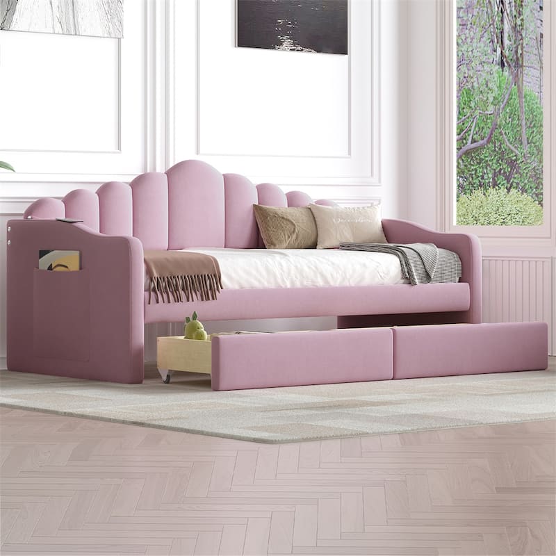 Twin size Upholstered Daybed with 2 Drawers ,Velvet Sofabed