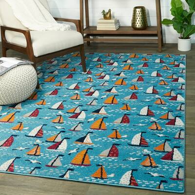 Tide Sailboat Ship Coastal Nautical Area Rug