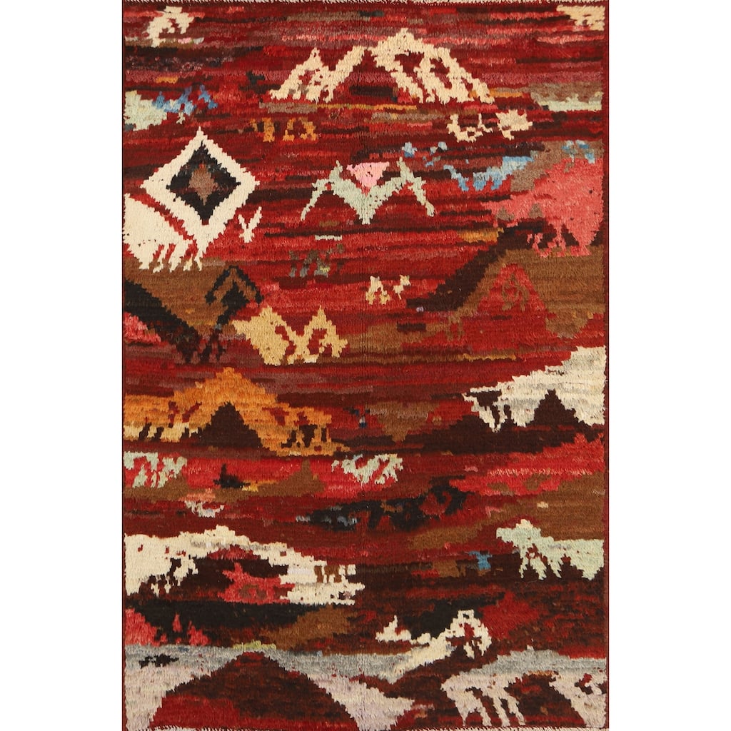 Red Moroccan Oriental Rug Hand-Knotted Wool Carpet - 3'8" x 6'0"