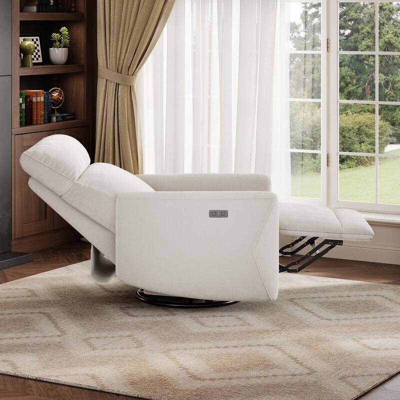 Power Recliner Chair, Swivel Rocker Chair for Adults, Upholstered Fabric Glider Recliner Nursery Chair with USB Ports