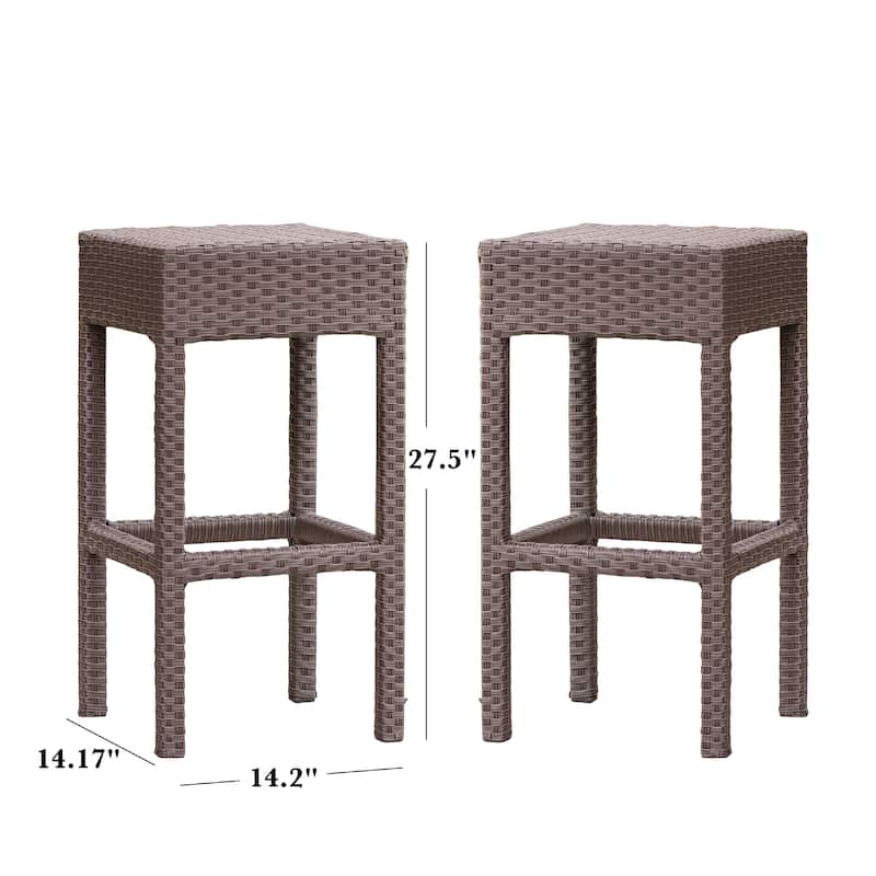 Outdoor Barstool Set of 2, Industrial Style Dark Brown Rattan Woven