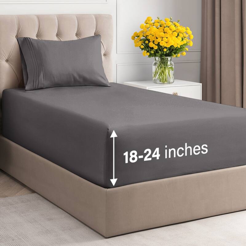 CGK Linens 4 Piece Solid Microfiber Extra Deep Pocket Bed Sheet Set - Twin - Dark Grey
