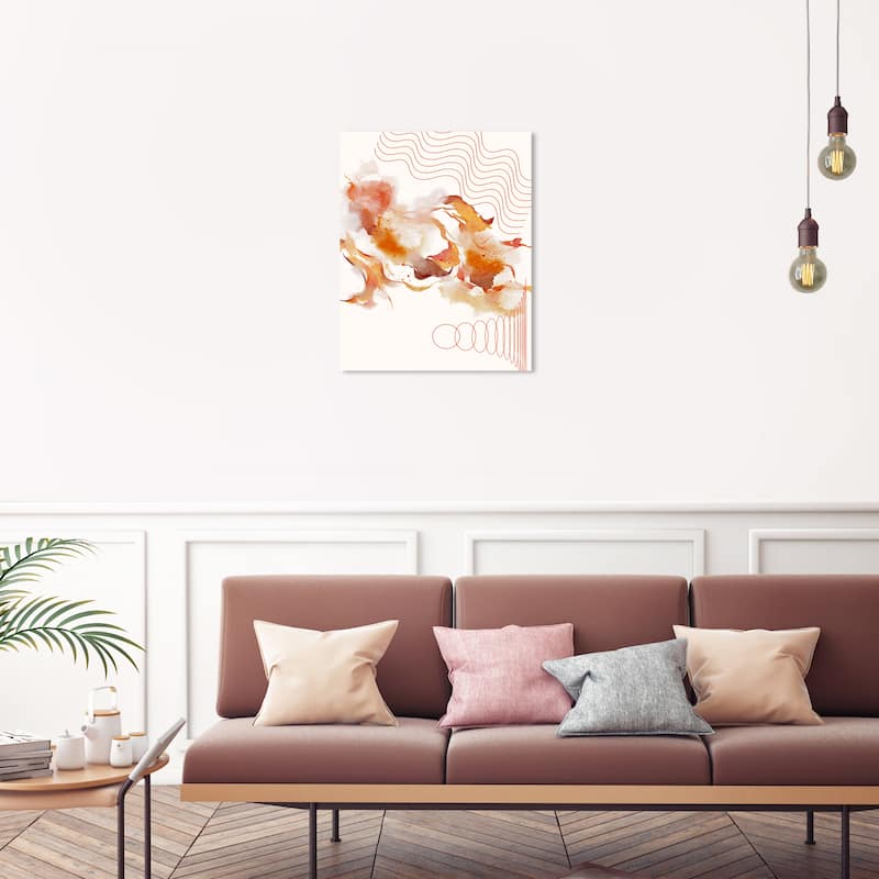 Wynwood Studio Canvas Abstract Wavy Lines and Circles Orange Modern & Contemporary Wall Art Canvas Print - 24 x 36